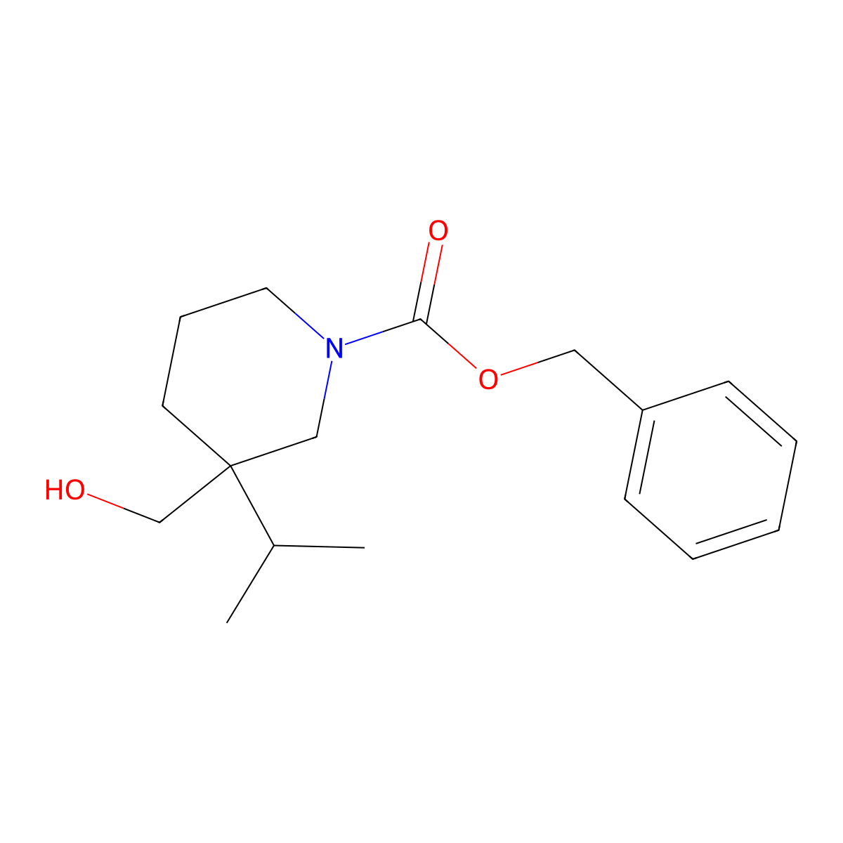 Benzyl 3-(hydroxymethyl)-3-(propan-2-yl)piperidine-1-carboxylate molecular structure, CAS 2680751-98-6