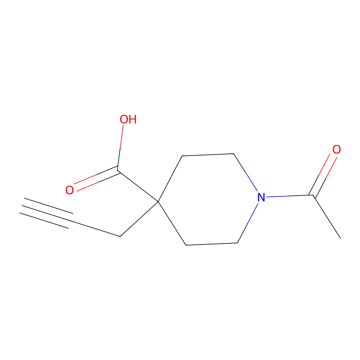 1-Acetyl-4-(prop-2-yn-1-yl)piperidine-4-carboxylic acid molecular structure, CAS 2680752-00-3
