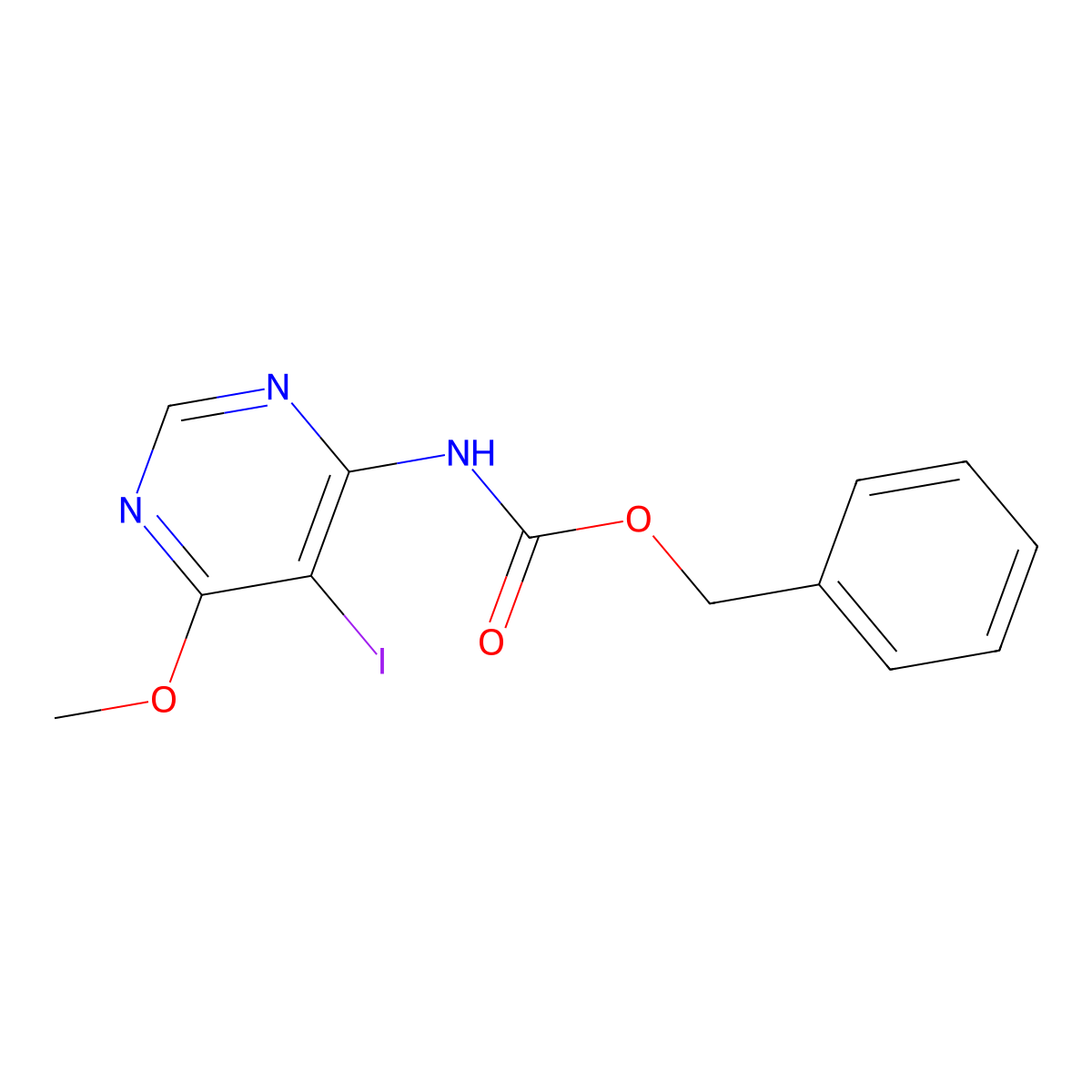 benzyl N-(5-iodo-6-methoxypyrimidin-4-yl)carbamate molecular structure, CAS 2680752-07-0