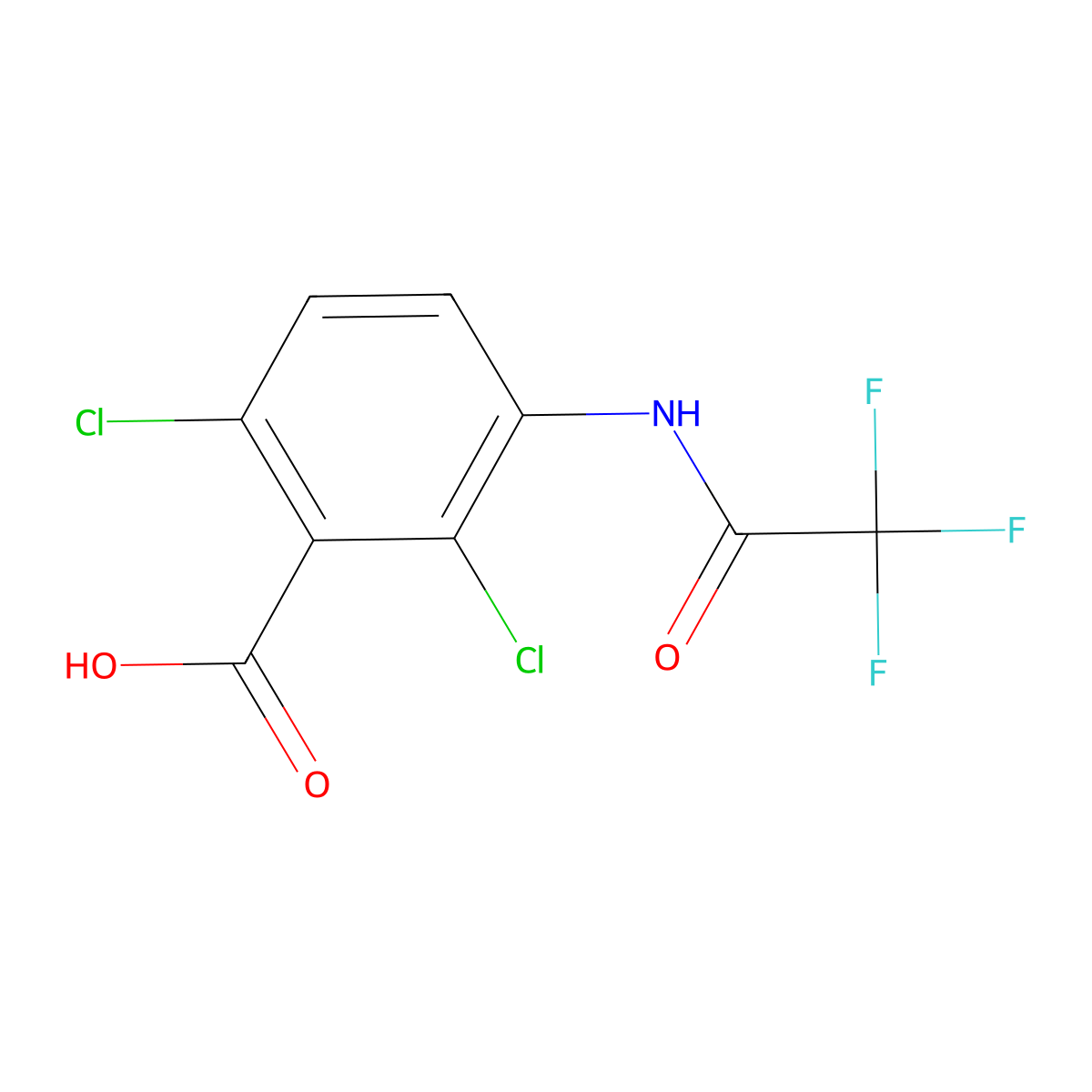 2,6-Dichloro-3-(2,2,2-trifluoroacetamido)benzoic acid molecular structure, CAS 2680752-10-5