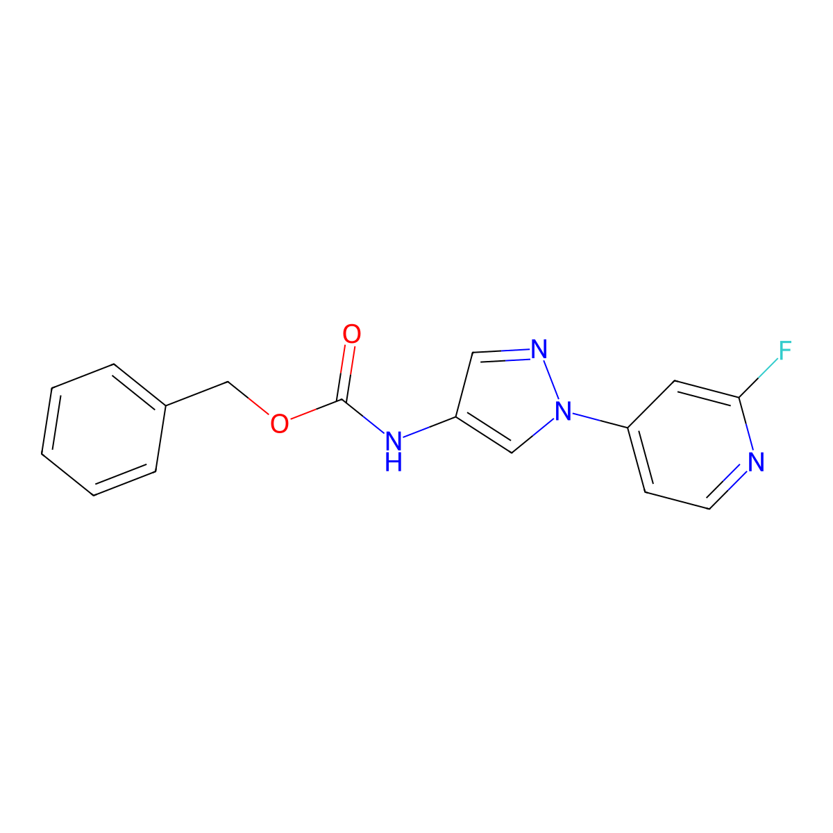 benzyl N-[1-(2-fluoropyridin-4-yl)-1H-pyrazol-4-yl]carbamate molecular structure, CAS 2680752-17-2