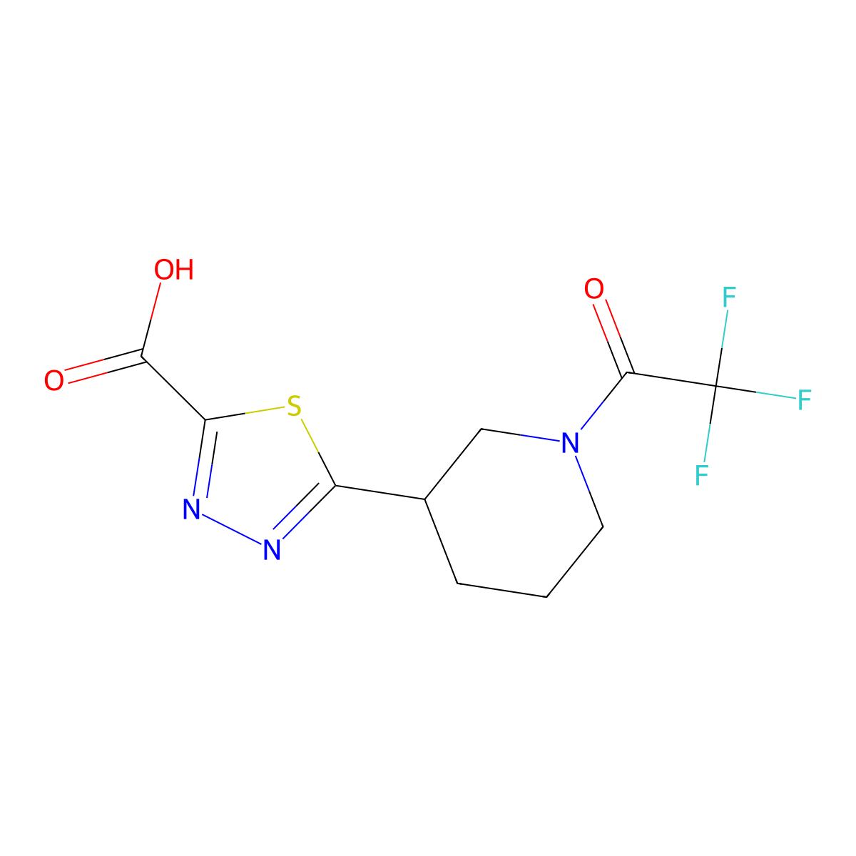 5-[1-(2,2,2-Trifluoroacetyl)piperidin-3-yl]-1,3,4-thiadiazole-2-carboxylic acid molecular structure, CAS 2680752-30-9