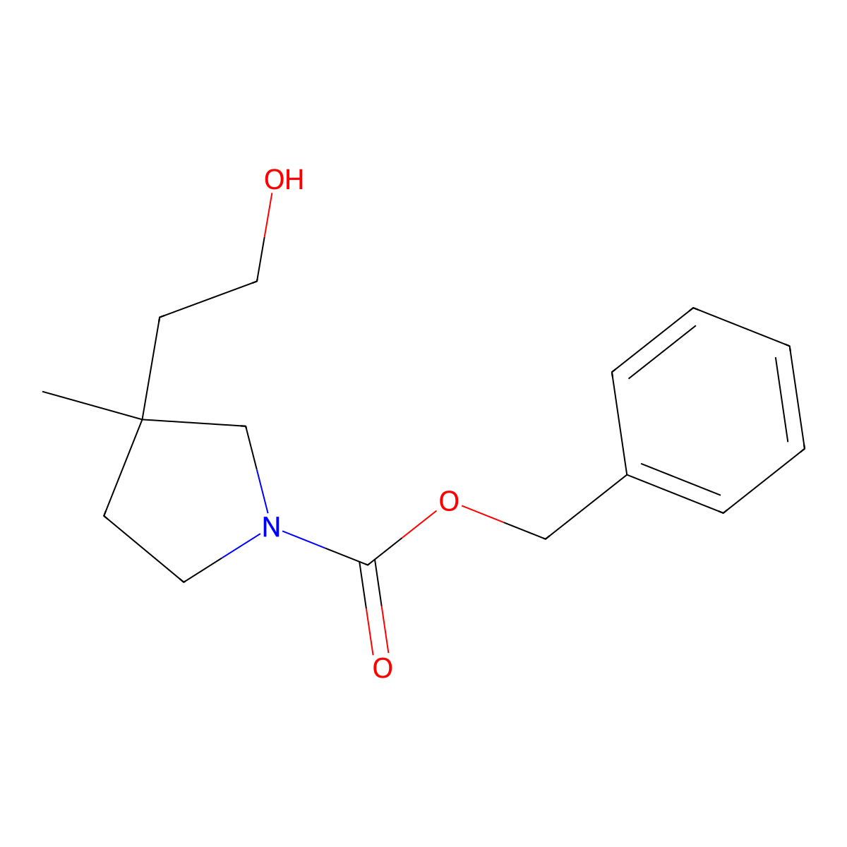 Benzyl 3-(2-hydroxyethyl)-3-methylpyrrolidine-1-carboxylate molecular structure, CAS 2680752-35-4