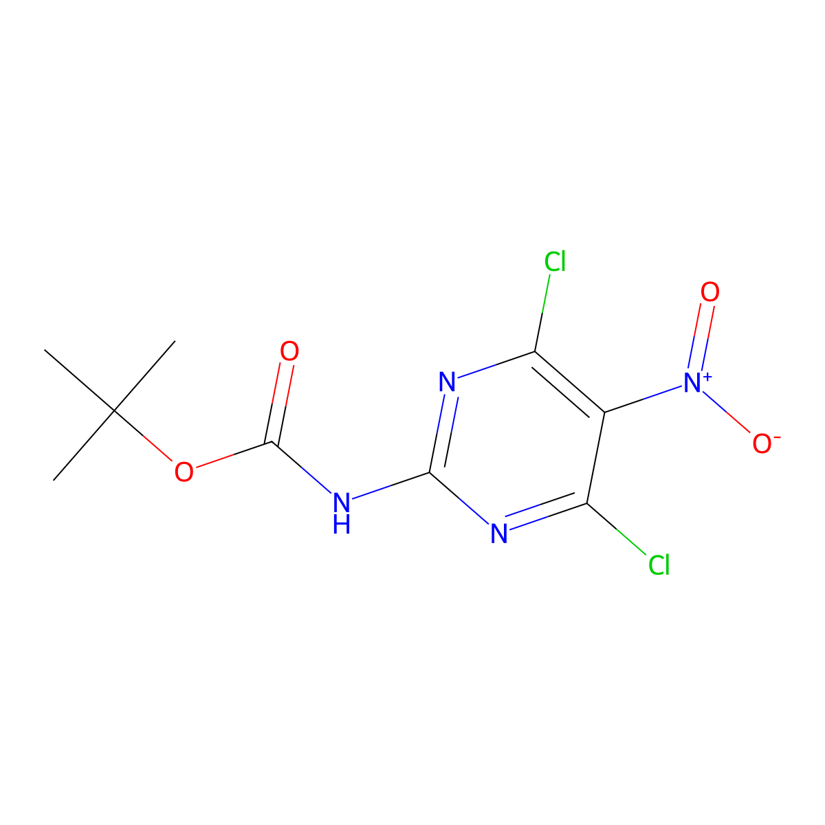 tert-butyl N-(4,6-dichloro-5-nitropyrimidin-2-yl)carbamate molecular structure, CAS 2680752-45-6