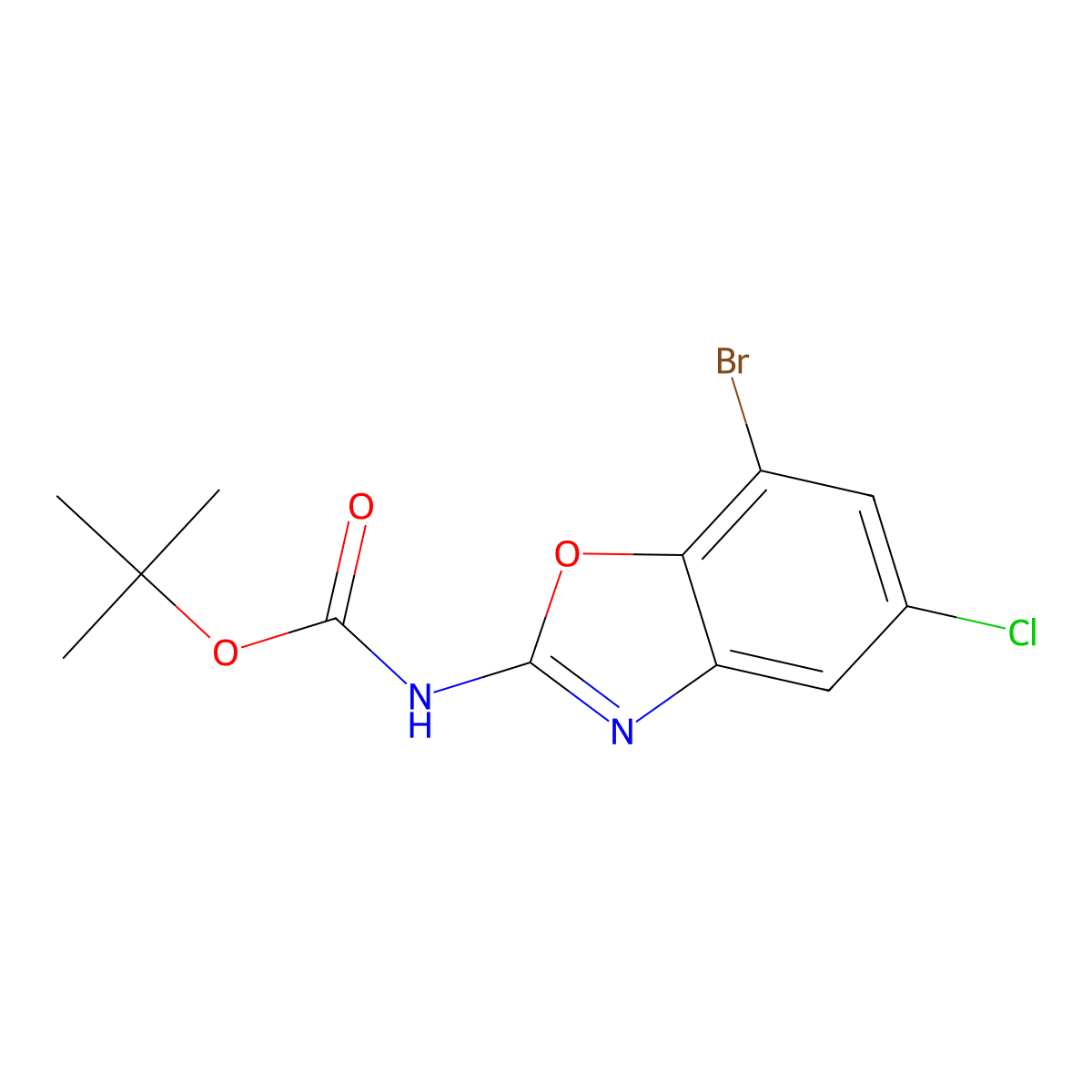tert-butyl N-(7-bromo-5-chloro-1,3-benzoxazol-2-yl)carbamate molecular structure, CAS 2680752-53-6