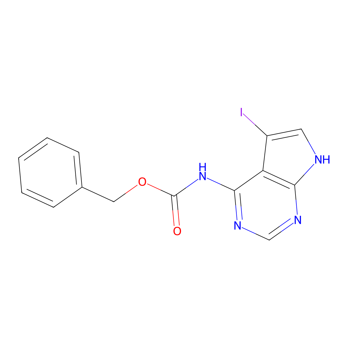 benzyl N-{5-iodo-7H-pyrrolo[2,3-d]pyrimidin-4-yl}carbamate molecular structure, CAS 2680752-59-2
