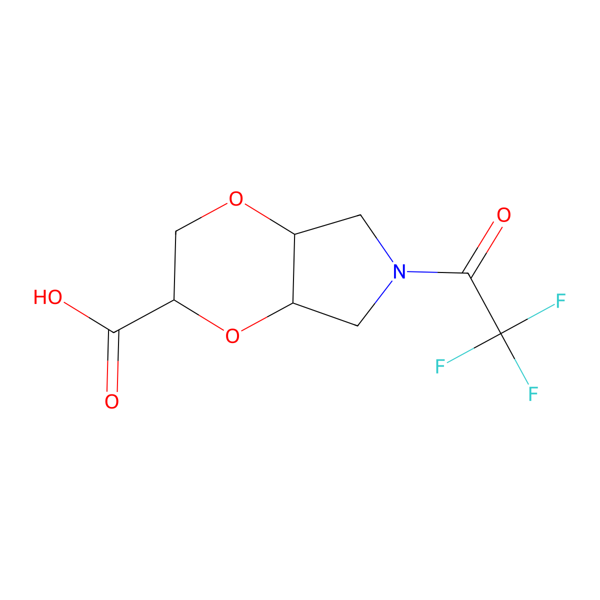 6-(2,2,2-trifluoroacetyl)-hexahydro-2H-[1,4]dioxino[2,3-c]pyrrole-2-carboxylic acid molecular structure, CAS 2680752-63-8
