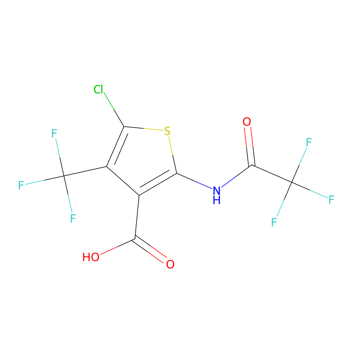 5-Chloro-2-(2,2,2-trifluoroacetamido)-4-(trifluoromethyl)thiophene-3-carboxylic acid molecular structure, CAS 2680752-66-1