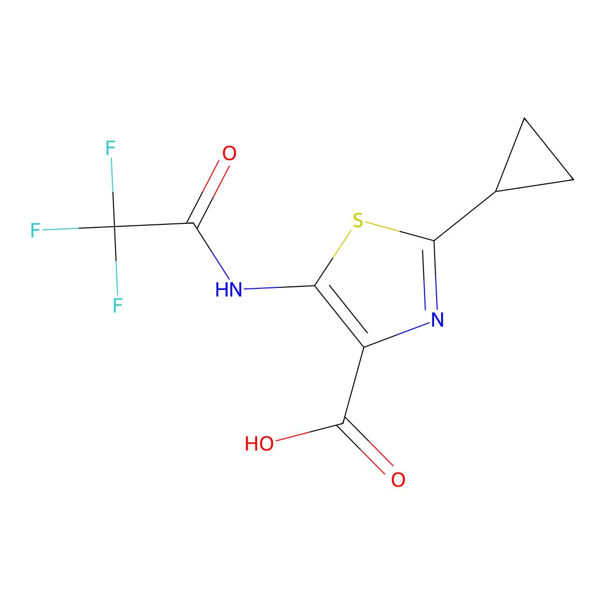 2-Cyclopropyl-5-(2,2,2-trifluoroacetamido)-1,3-thiazole-4-carboxylic acid molecular structure, CAS 2680752-77-4