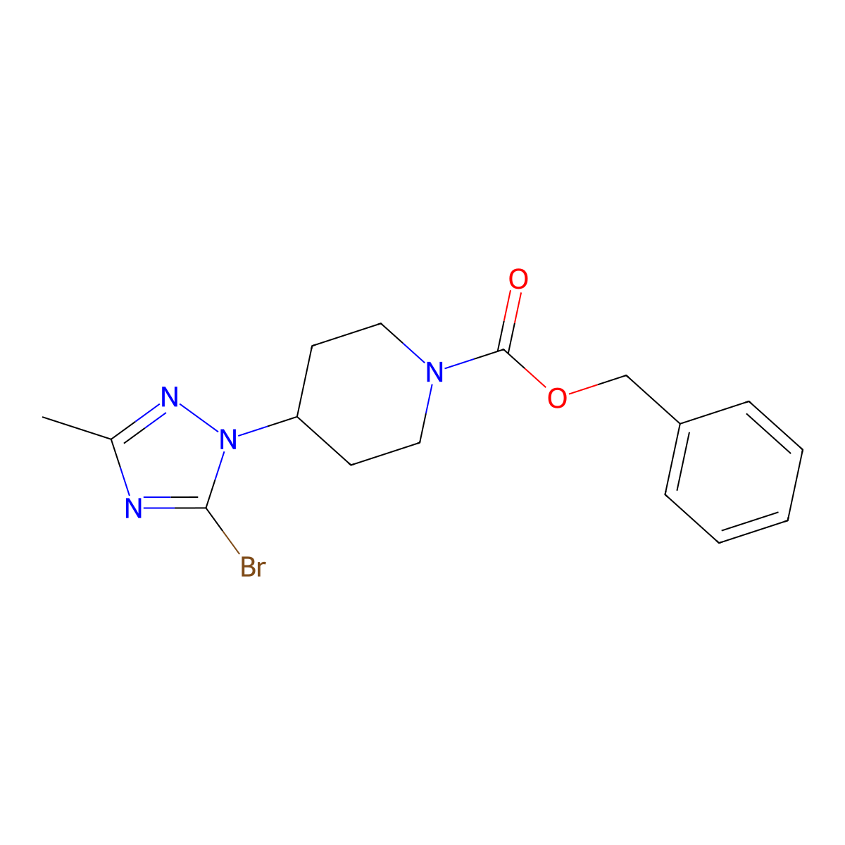 benzyl 4-(5-bromo-3-methyl-1H-1,2,4-triazol-1-yl)piperidine-1-carboxylate molecular structure, CAS 2680753-02-8