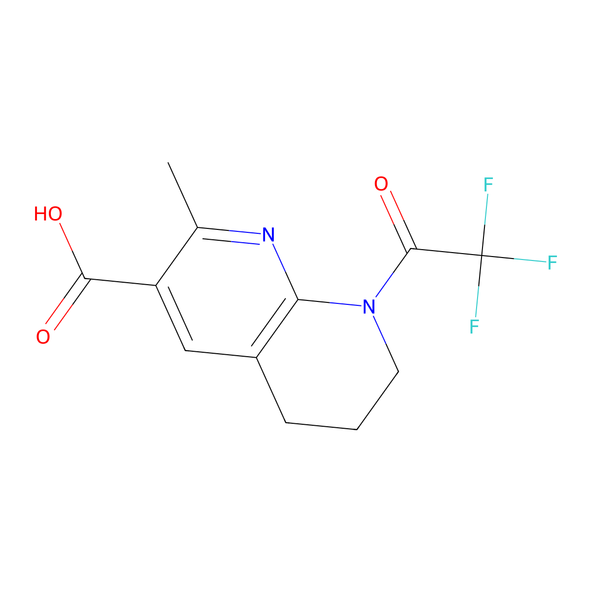 2-Methyl-8-(2,2,2-trifluoroacetyl)-5,6,7,8-tetrahydro-1,8-naphthyridine-3-carboxylic acid molecular structure, CAS 2680753-10-8