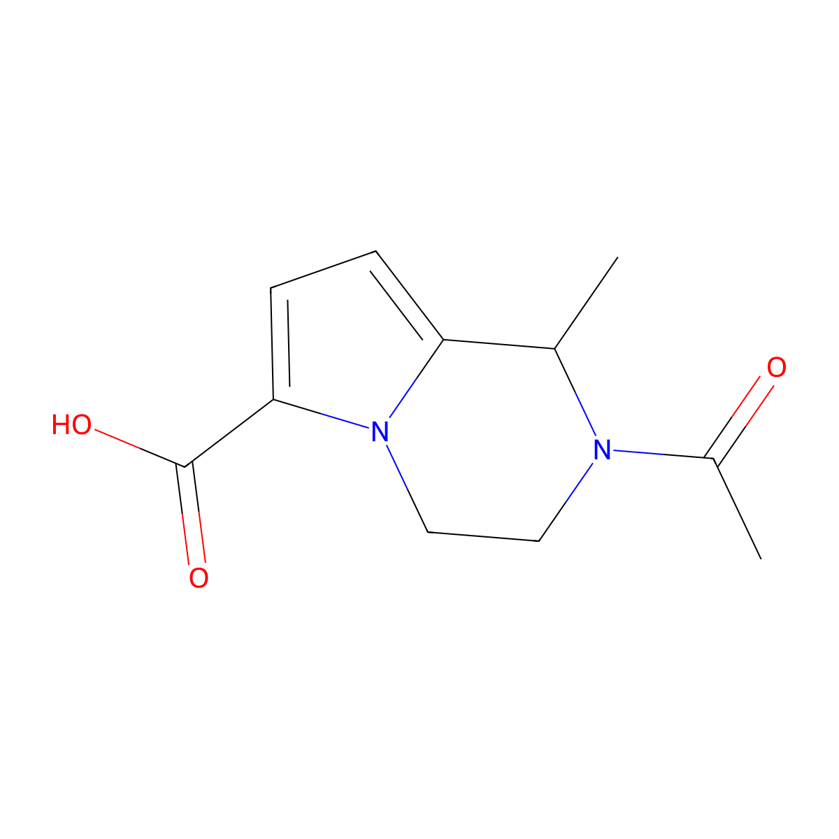 2-acetyl-1-methyl-1H,2H,3H,4H-pyrrolo[1,2-a]pyrazine-6-carboxylic acid molecular structure, CAS 2680753-11-9