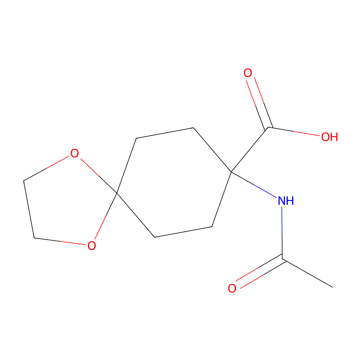 8-Acetamido-1,4-dioxaspiro[4.5]decane-8-carboxylic acid molecular structure, CAS 2680753-12-0