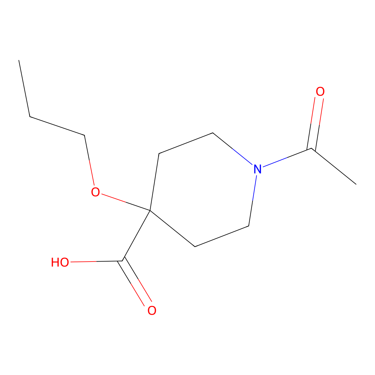 1-Acetyl-4-propoxypiperidine-4-carboxylic acid molecular structure, CAS 2680753-23-3