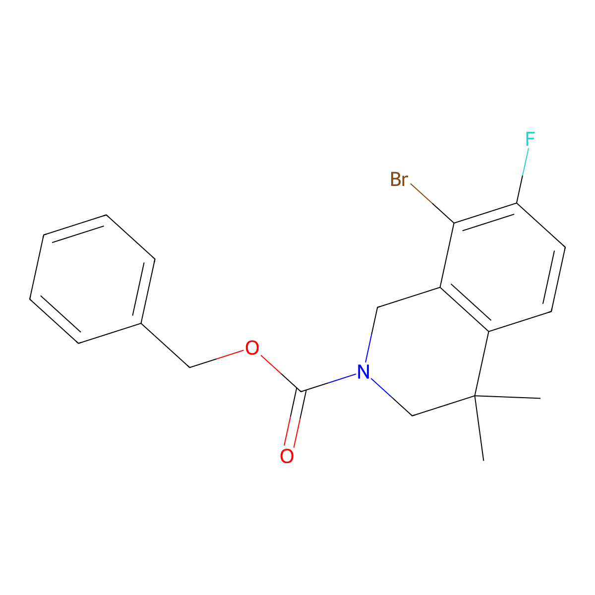 Benzyl 8-bromo-7-fluoro-4,4-dimethyl-1,2,3,4-tetrahydroisoquinoline-2-carboxylate molecular structure, CAS 2680753-36-8