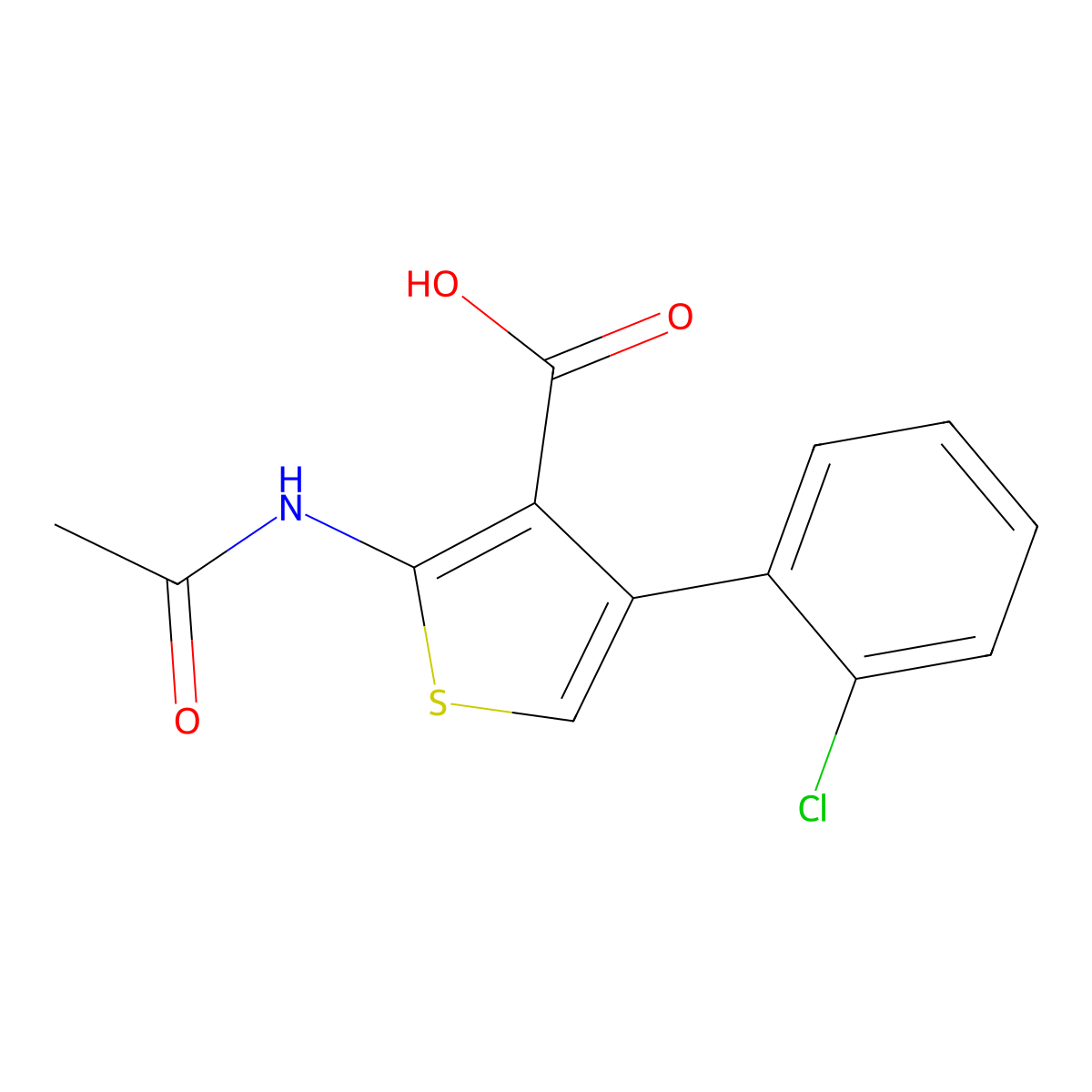 4-(2-Chlorophenyl)-2-acetamidothiophene-3-carboxylic acid molecular structure, CAS 2680753-40-4