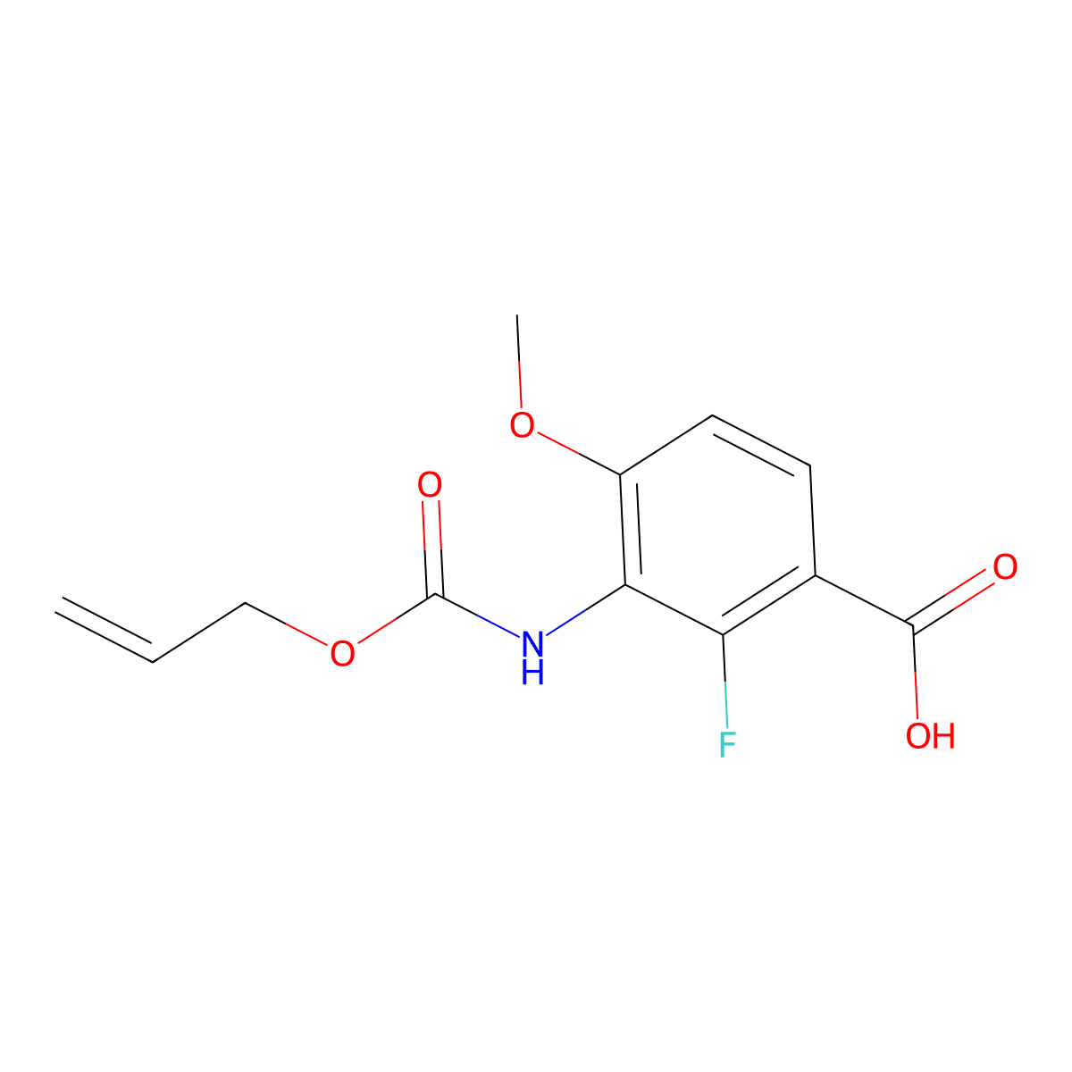2-Fluoro-4-methoxy-3-{[(prop-2-en-1-yloxy)carbonyl]amino}benzoic acid molecular structure, CAS 2680753-41-5