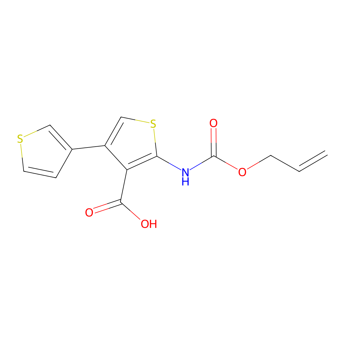 5-{[(Prop-2-en-1-yloxy)carbonyl]amino}-[3,3'-bithiophene]-4-carboxylic acid molecular structure, CAS 2680753-53-9