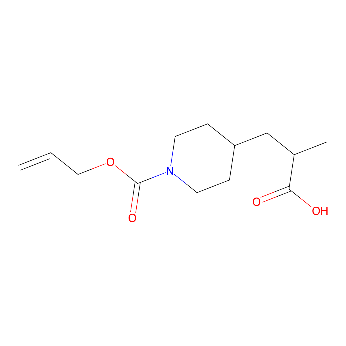 2-Methyl-3-{1-[(prop-2-en-1-yloxy)carbonyl]piperidin-4-yl}propanoic acid molecular structure, CAS 2680753-69-7