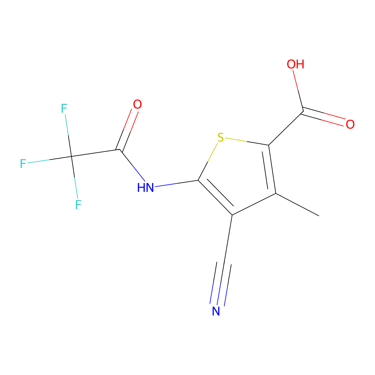 4-Cyano-3-methyl-5-(2,2,2-trifluoroacetamido)thiophene-2-carboxylic acid molecular structure, CAS 2680753-82-4