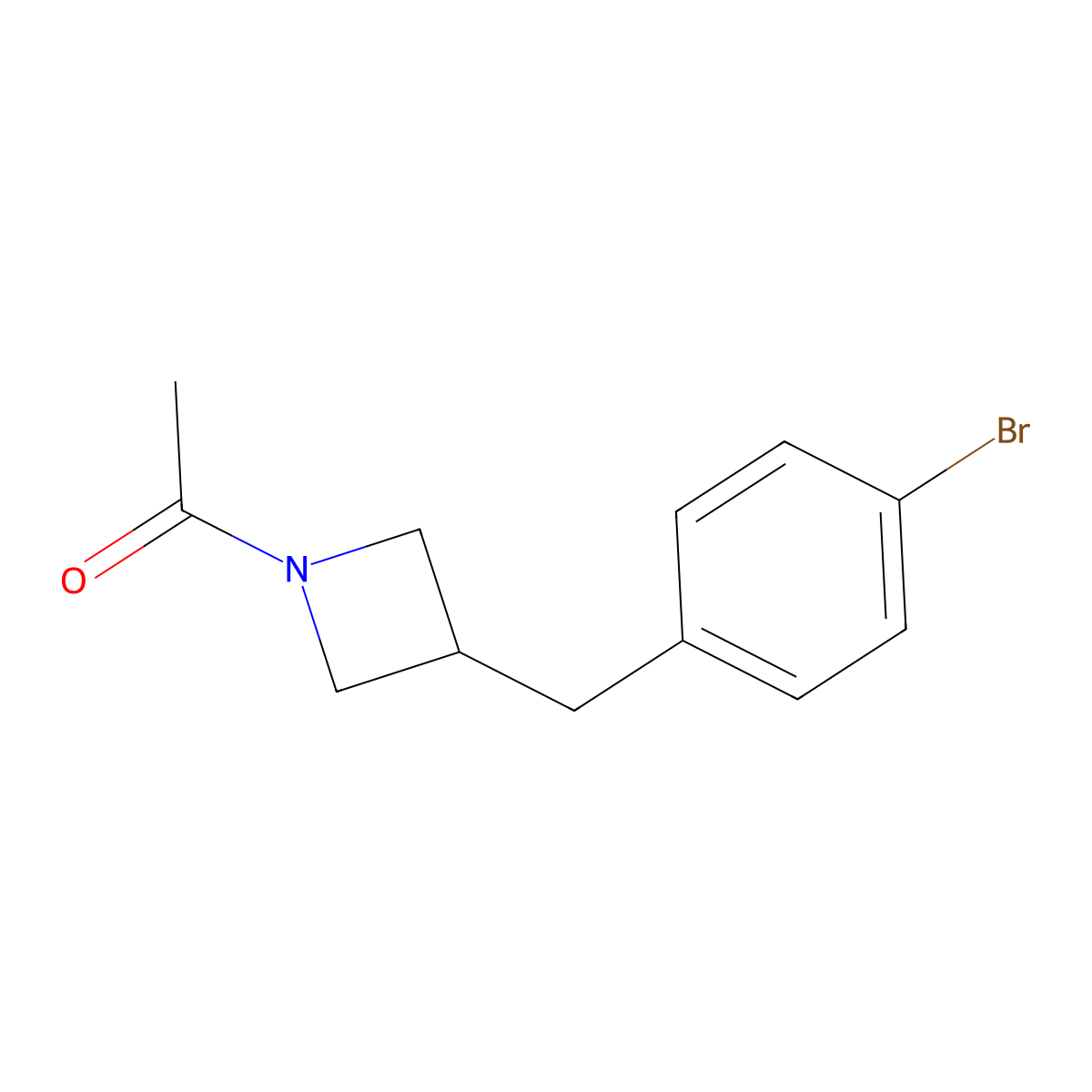 1-{3-[(4-Bromophenyl)methyl]azetidin-1-yl}ethan-1-one molecular structure, CAS 2680753-93-7