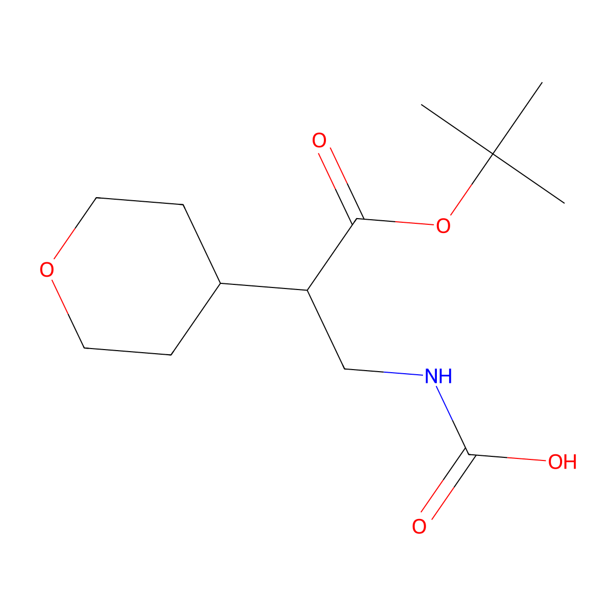 [3-(Tert-butoxy)-2-(oxan-4-yl)-3-oxopropyl]carbamic acid molecular structure, CAS 2680754-09-8