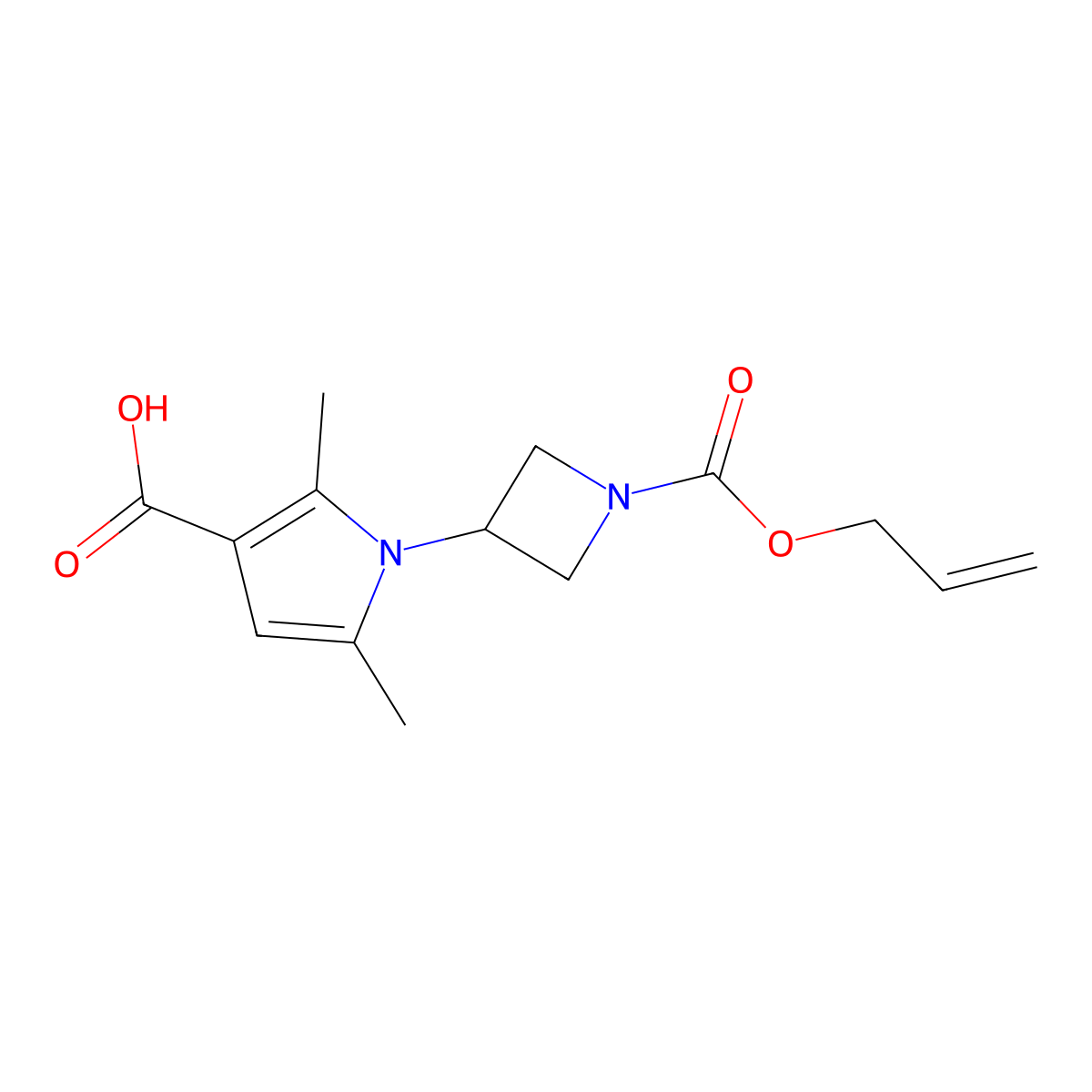 2,5-dimethyl-1-{1-[(prop-2-en-1-yloxy)carbonyl]azetidin-3-yl}-1H-pyrrole-3-carboxylic acid molecular structure, CAS 2680754-12-3