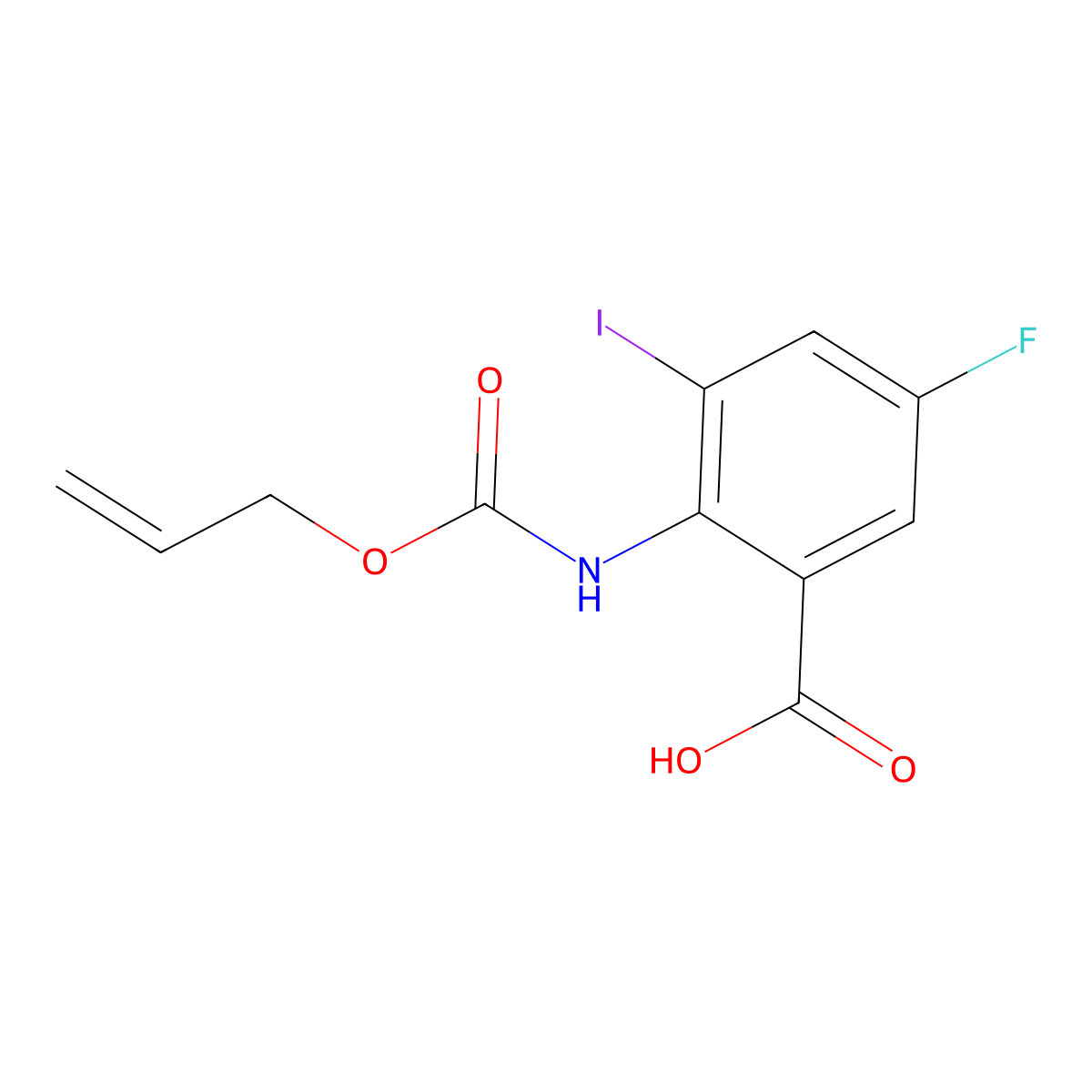 5-Fluoro-3-iodo-2-{[(prop-2-en-1-yloxy)carbonyl]amino}benzoic acid molecular structure, CAS 2680754-34-9