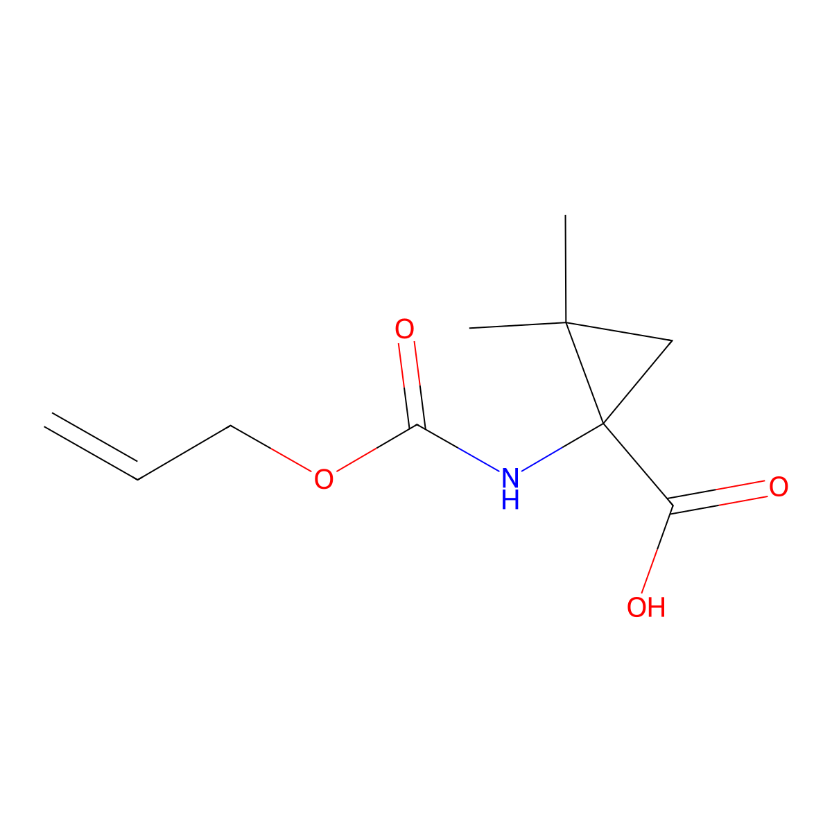 2,2-Dimethyl-1-{[(prop-2-en-1-yloxy)carbonyl]amino}cyclopropane-1-carboxylic acid molecular structure, CAS 2680754-65-6
