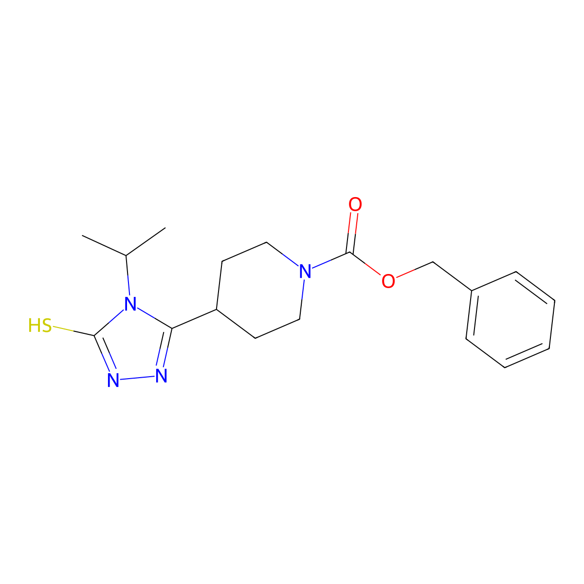 benzyl 4-[4-(propan-2-yl)-5-sulfanyl-4H-1,2,4-triazol-3-yl]piperidine-1-carboxylate molecular structure, CAS 2680754-76-9