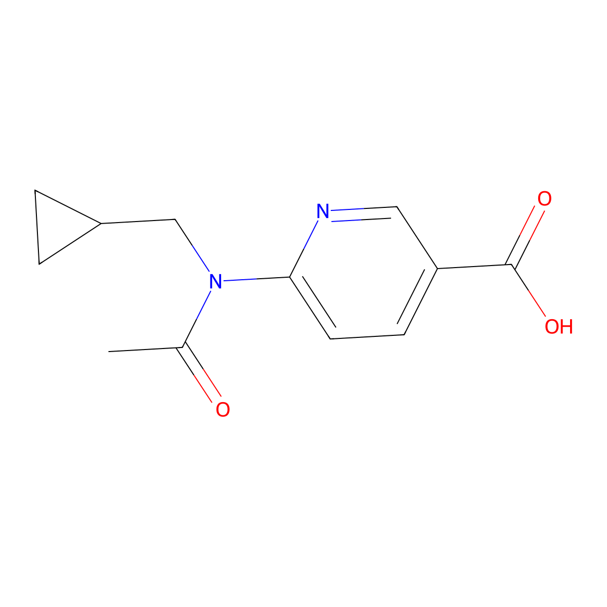 6-[N-(cyclopropylmethyl)acetamido]pyridine-3-carboxylic acid molecular structure, CAS 2680754-91-8