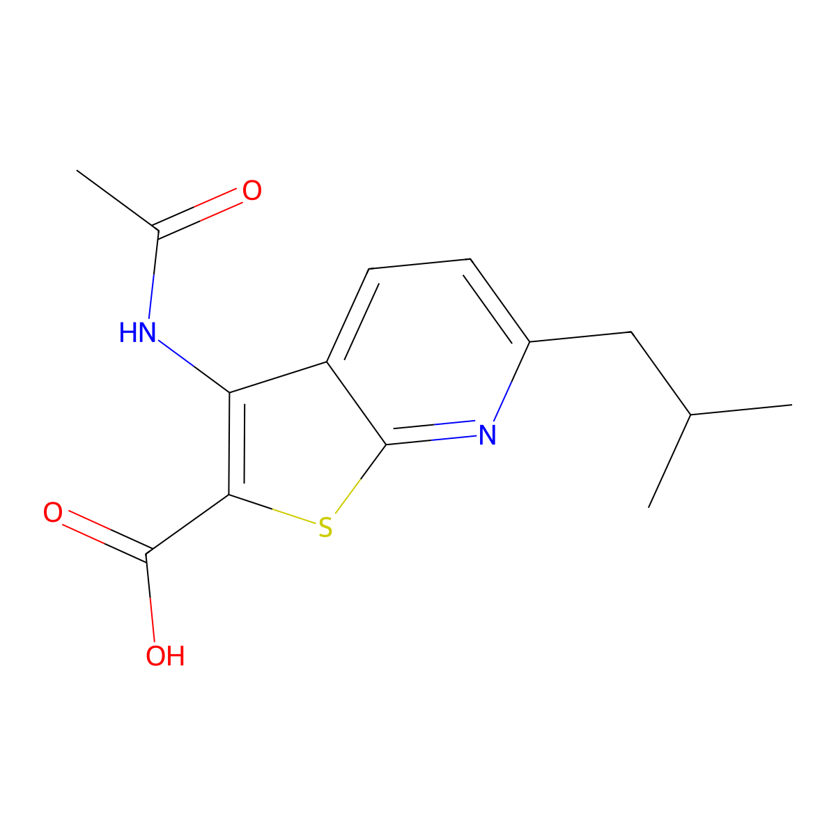 3-Acetamido-6-(2-methylpropyl)thieno[2,3-b]pyridine-2-carboxylic acid molecular structure, CAS 2680755-17-1
