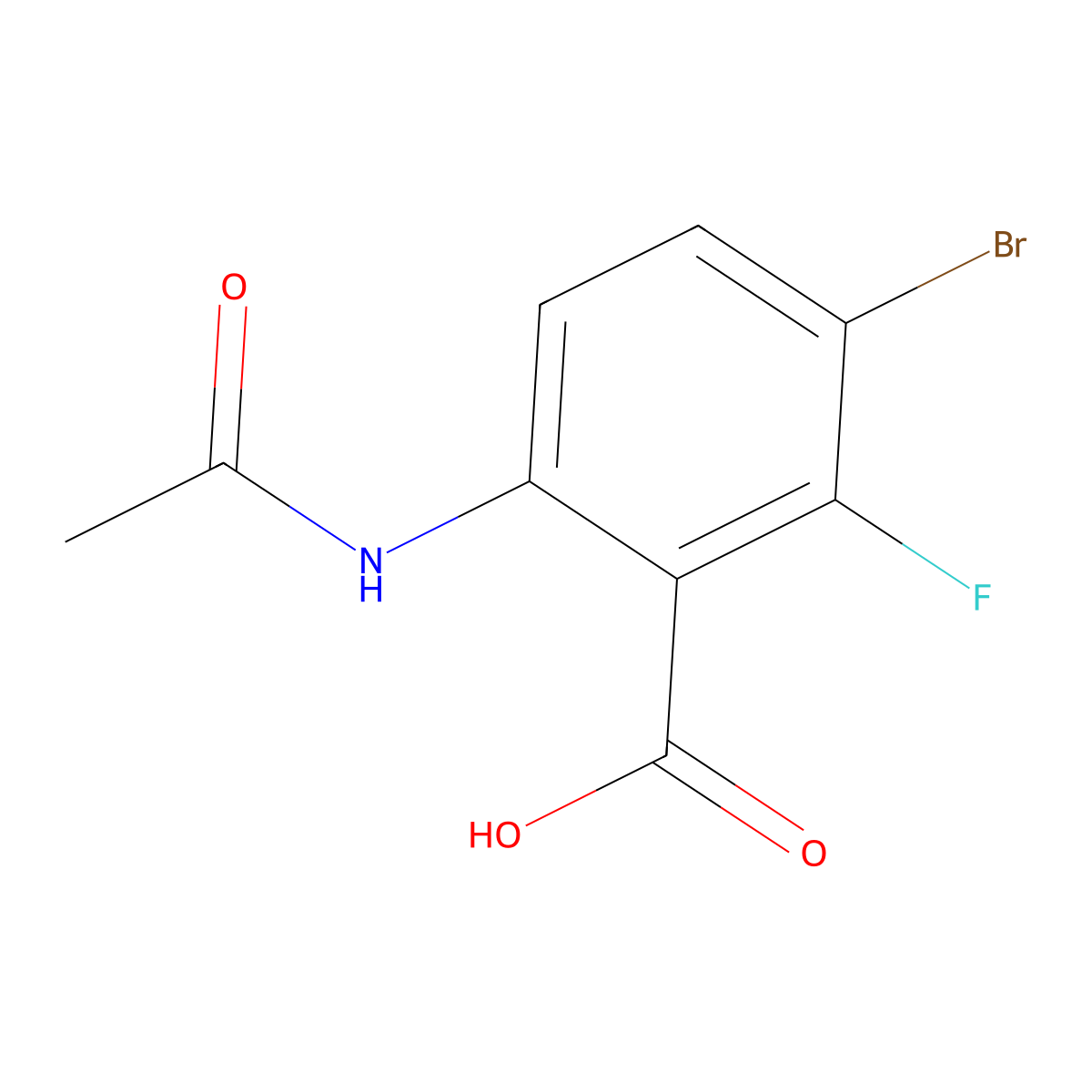 3-Bromo-6-acetamido-2-fluorobenzoic acid molecular structure, CAS 2680755-18-2