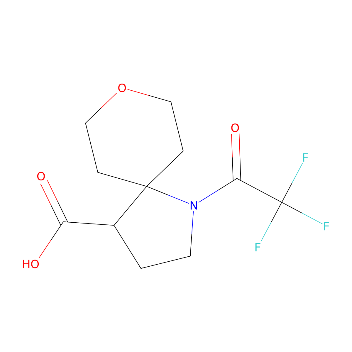 1-(2,2,2-Trifluoroacetyl)-8-oxa-1-azaspiro[4.5]decane-4-carboxylic acid molecular structure, CAS 2680755-20-6