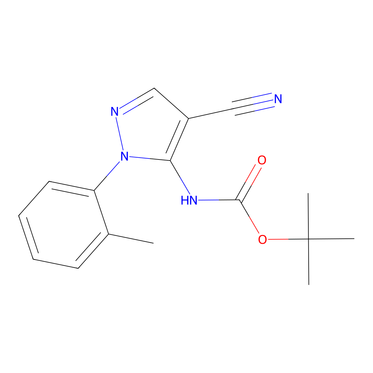 tert-butyl N-[4-cyano-1-(2-methylphenyl)-1H-pyrazol-5-yl]carbamate molecular structure, CAS 2680755-33-1