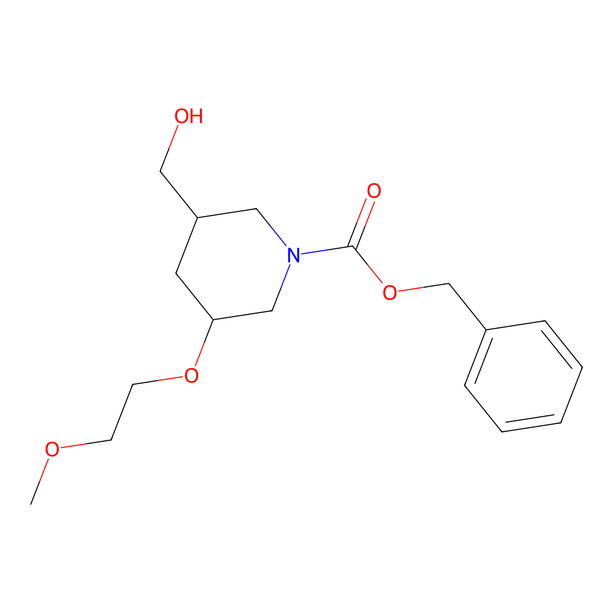 Benzyl 3-(hydroxymethyl)-5-(2-methoxyethoxy)piperidine-1-carboxylate molecular structure, CAS 2680755-36-4