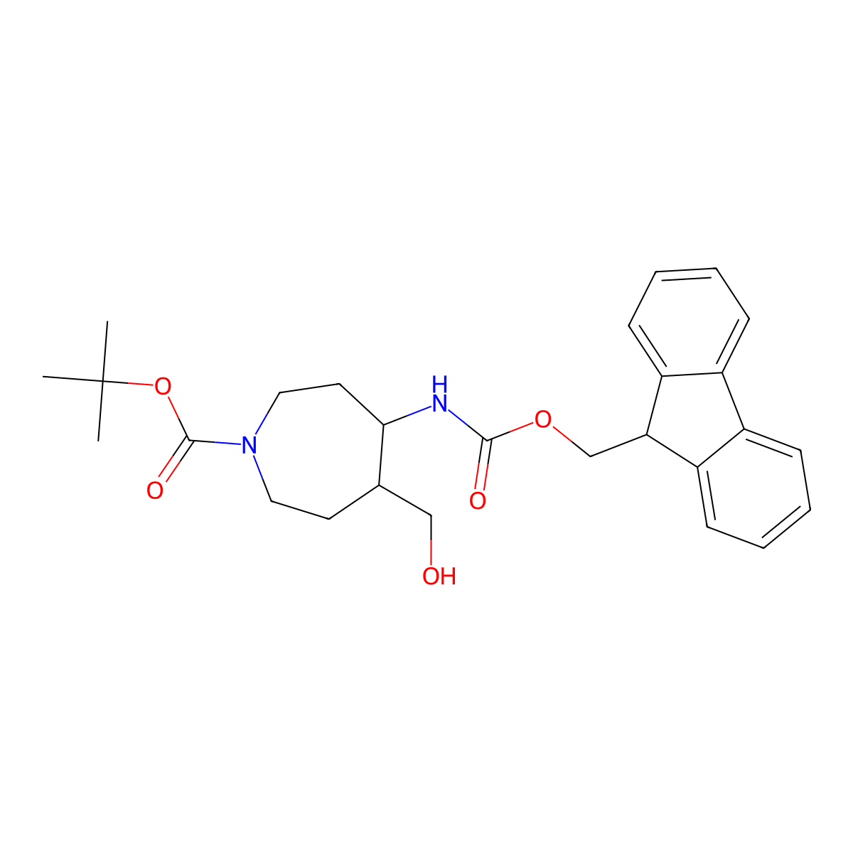 tert-butyl 4-({[(9H-fluoren-9-yl)methoxy]carbonyl}amino)-5-(hydroxymethyl)azepane-1-carboxylate molecular structure, CAS 2680755-37-5