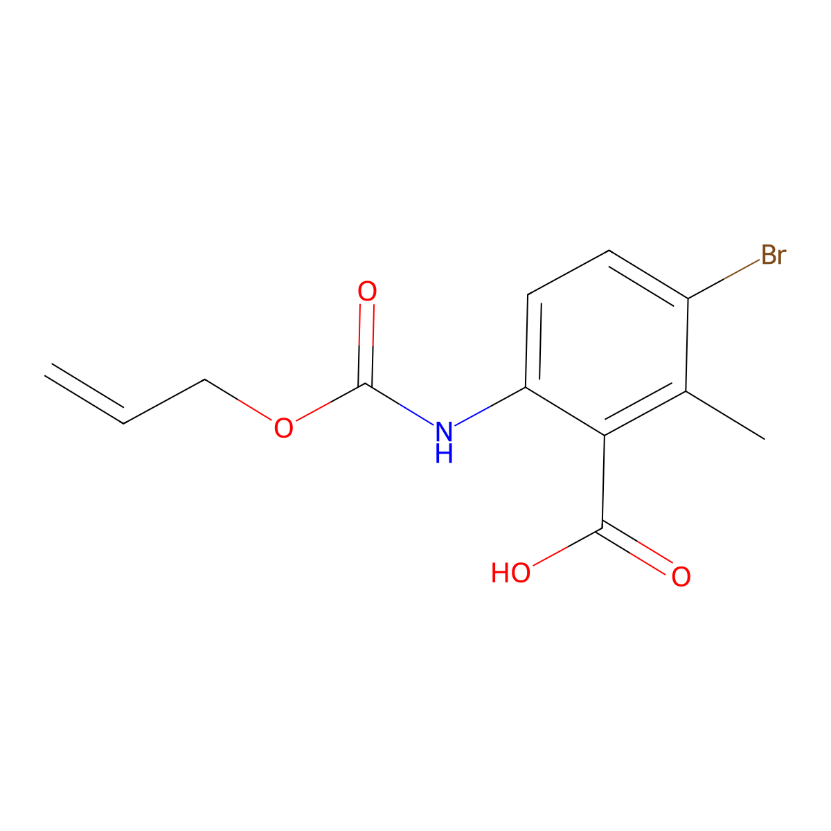 3-Bromo-2-methyl-6-{[(prop-2-en-1-yloxy)carbonyl]amino}benzoic acid molecular structure, CAS 2680755-38-6