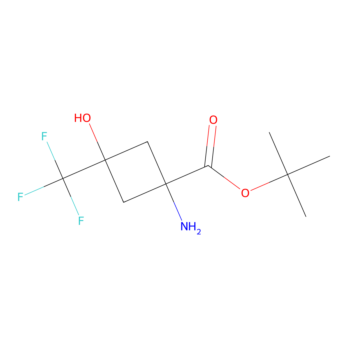Tert-butyl 1-amino-3-hydroxy-3-(trifluoromethyl)cyclobutane-1-carboxylate molecular structure, CAS 2680755-40-0