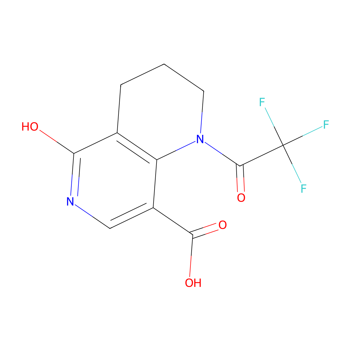 5-Hydroxy-1-(2,2,2-trifluoroacetyl)-1,2,3,4-tetrahydro-1,6-naphthyridine-8-carboxylic acid molecular structure, CAS 2680755-44-4
