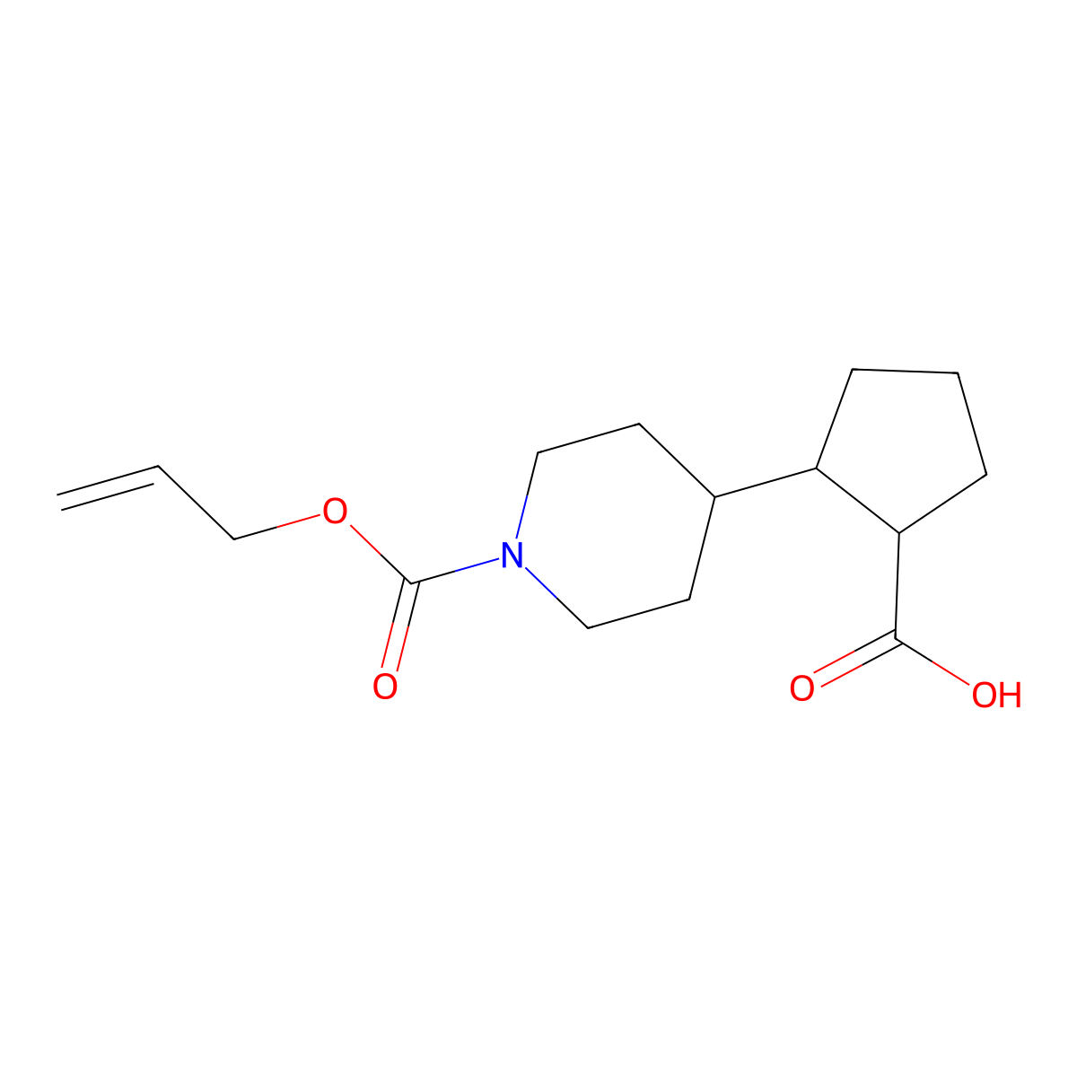 2-{1-[(Prop-2-en-1-yloxy)carbonyl]piperidin-4-yl}cyclopentane-1-carboxylic acid molecular structure, CAS 2680755-45-5