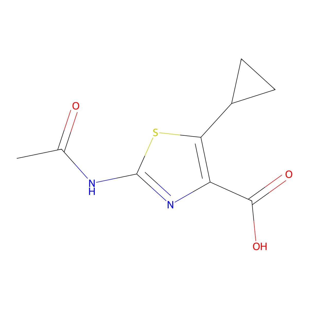 5-Cyclopropyl-2-acetamido-1,3-thiazole-4-carboxylic acid molecular structure, CAS 2680755-47-7