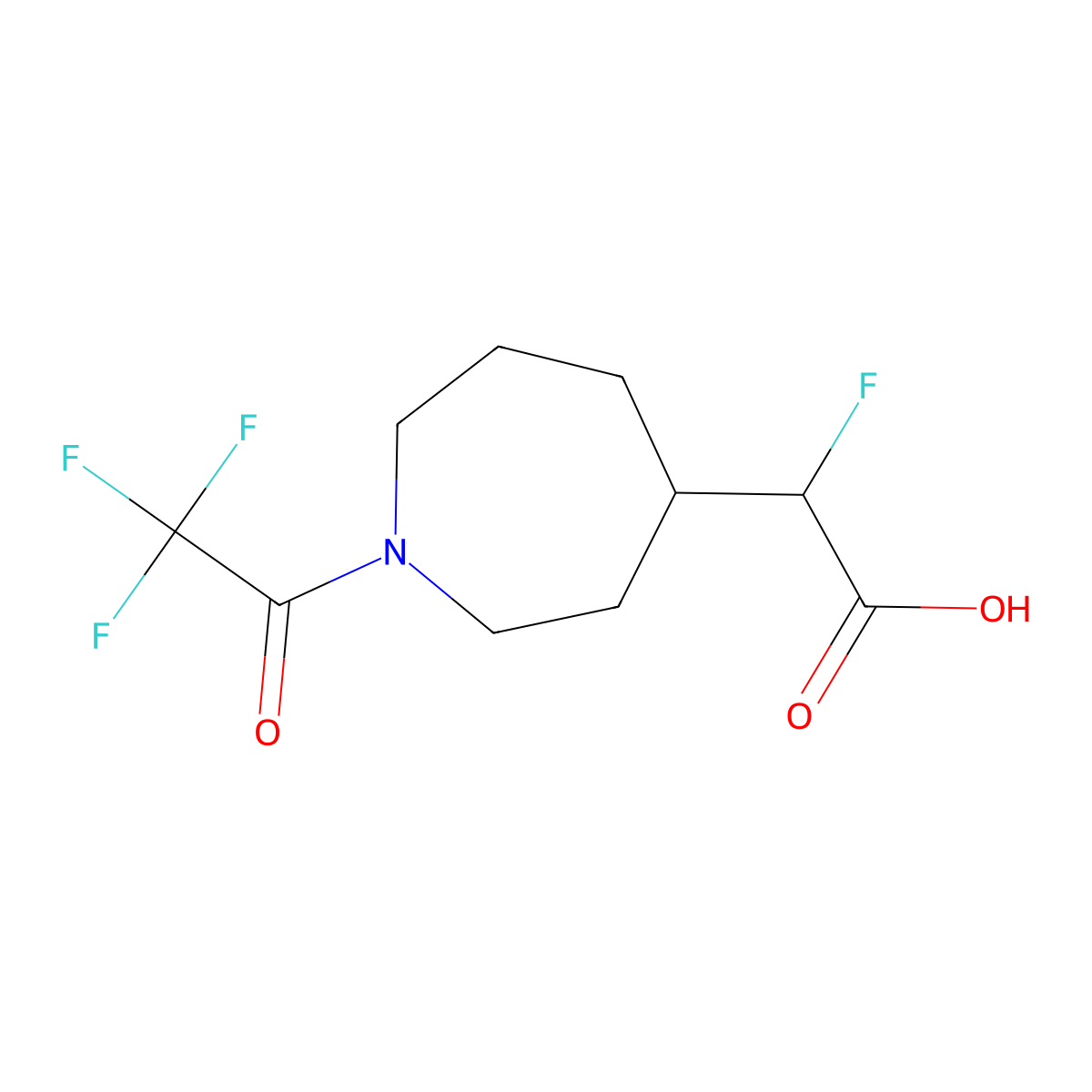 2-Fluoro-2-[1-(2,2,2-trifluoroacetyl)azepan-4-yl]acetic acid molecular structure, CAS 2680755-53-5
