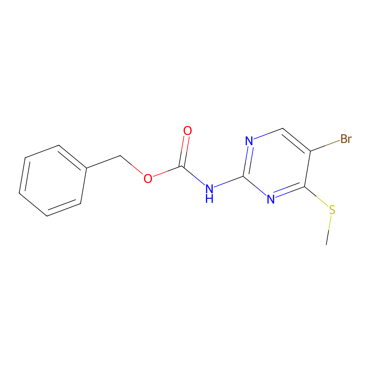 benzyl N-[5-bromo-4-(methylsulfanyl)pyrimidin-2-yl]carbamate molecular structure, CAS 2680755-65-9