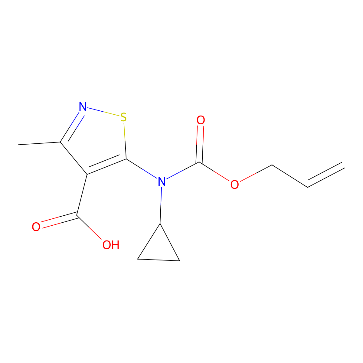 5-{Cyclopropyl[(prop-2-en-1-yloxy)carbonyl]amino}-3-methyl-1,2-thiazole-4-carboxylic acid molecular structure, CAS 2680755-69-3