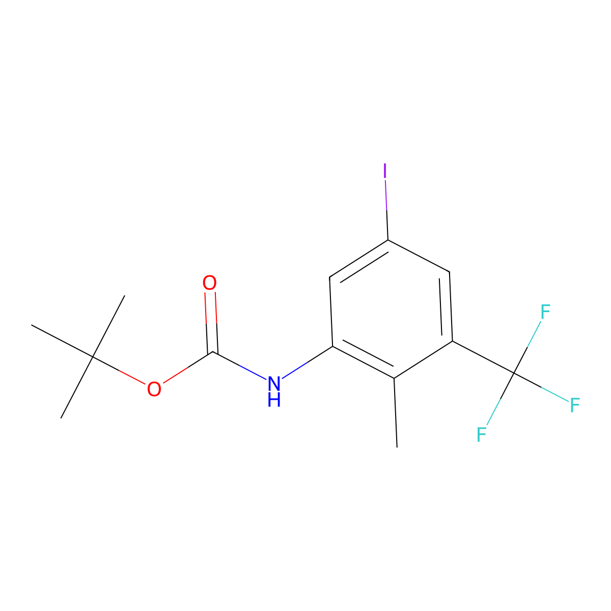 tert-butyl N-[5-iodo-2-methyl-3-(trifluoromethyl)phenyl]carbamate molecular structure, CAS 2680755-82-0