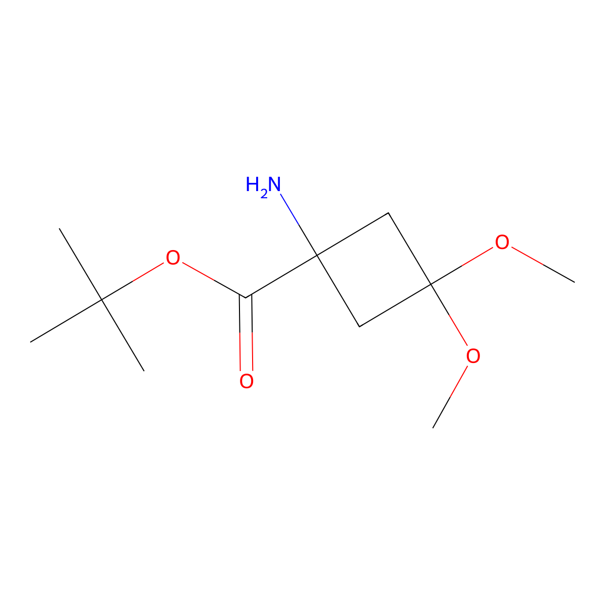 Tert-butyl 1-amino-3,3-dimethoxycyclobutane-1-carboxylate molecular structure, CAS 2680755-98-8
