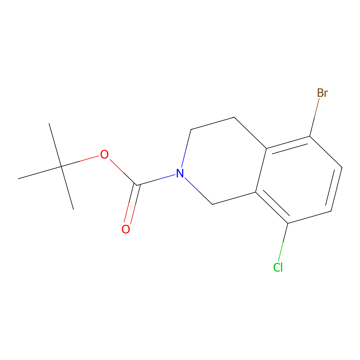 Tert-butyl 5-bromo-8-chloro-1,2,3,4-tetrahydroisoquinoline-2-carboxylate molecular structure, CAS 2680756-01-6
