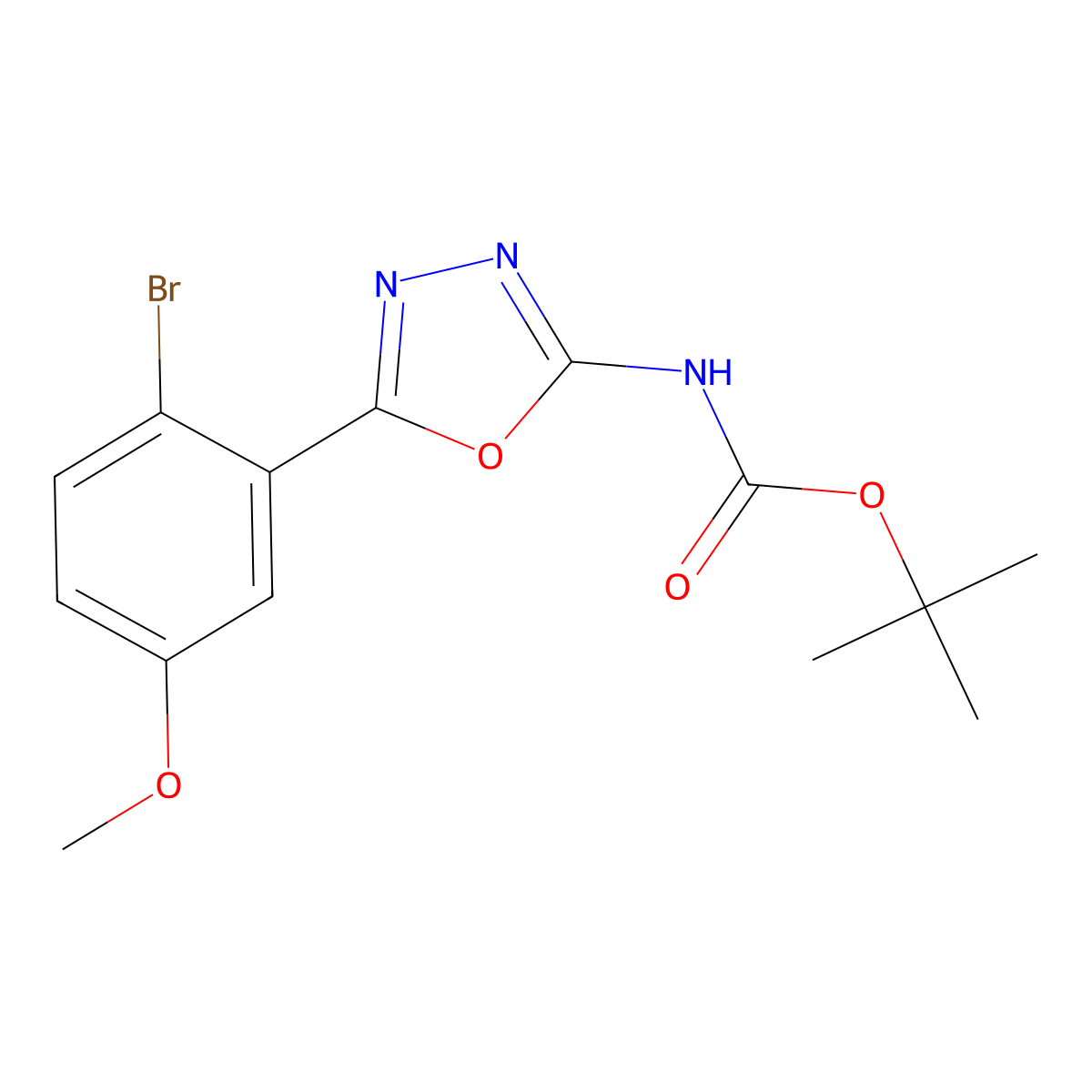 tert-butyl N-[5-(2-bromo-5-methoxyphenyl)-1,3,4-oxadiazol-2-yl]carbamate molecular structure, CAS 2680756-05-0