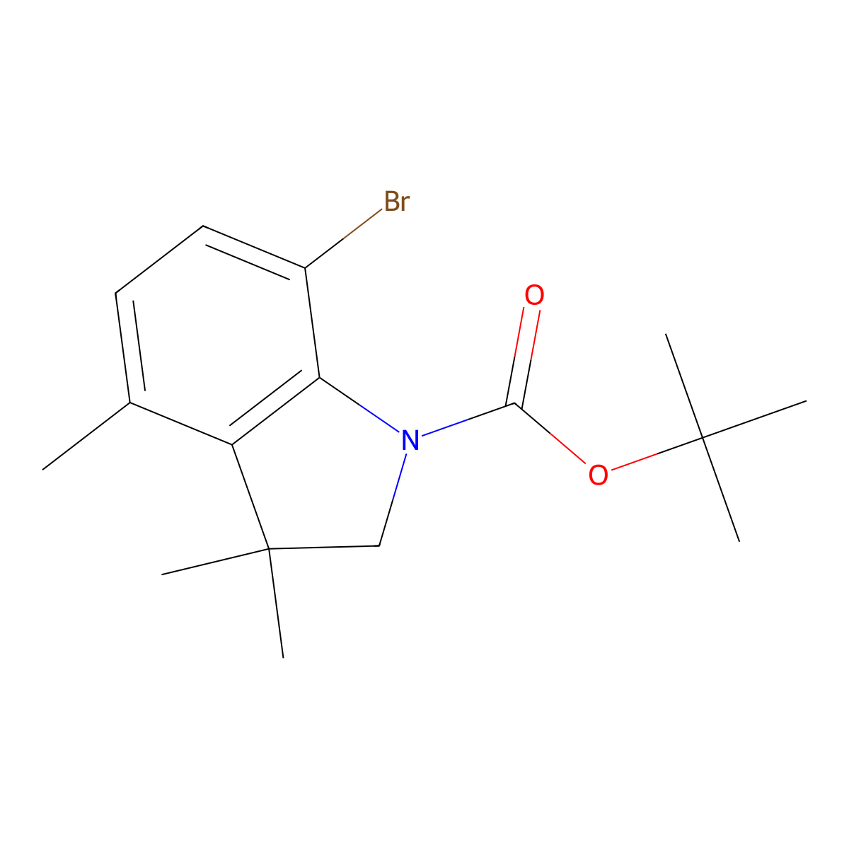 tert-butyl 7-bromo-3,3,4-trimethyl-2,3-dihydro-1H-indole-1-carboxylate molecular structure, CAS 2680756-10-7